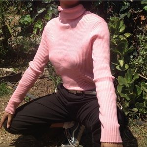 Pink 90s Ribbed Turtleneck